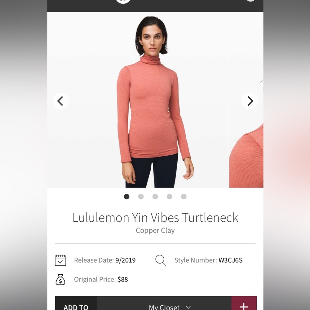 Lululemon Yin Vibes Turtleneck
Copper Clay